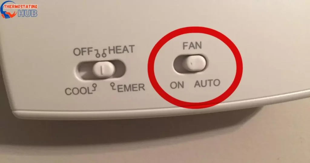 The thermostat is set to fan